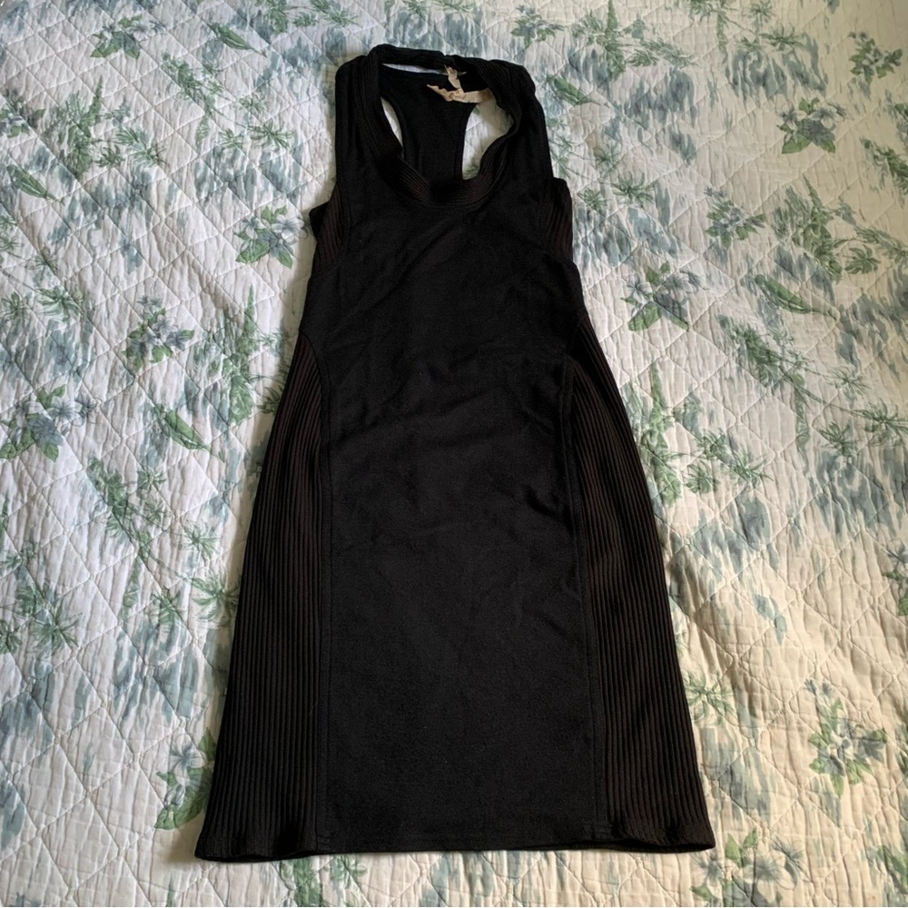 Bailey 44 Mini Cowl Ribbed Side Ponte Dress S Black LBD Racerback